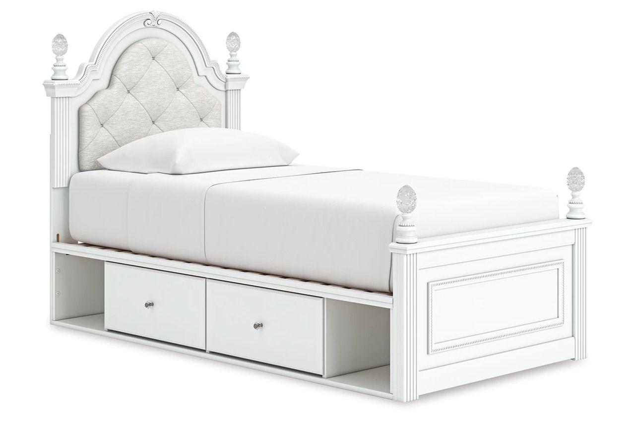 Trindura Twin Upholstered Panel Storage Bed In White NCB1819B9