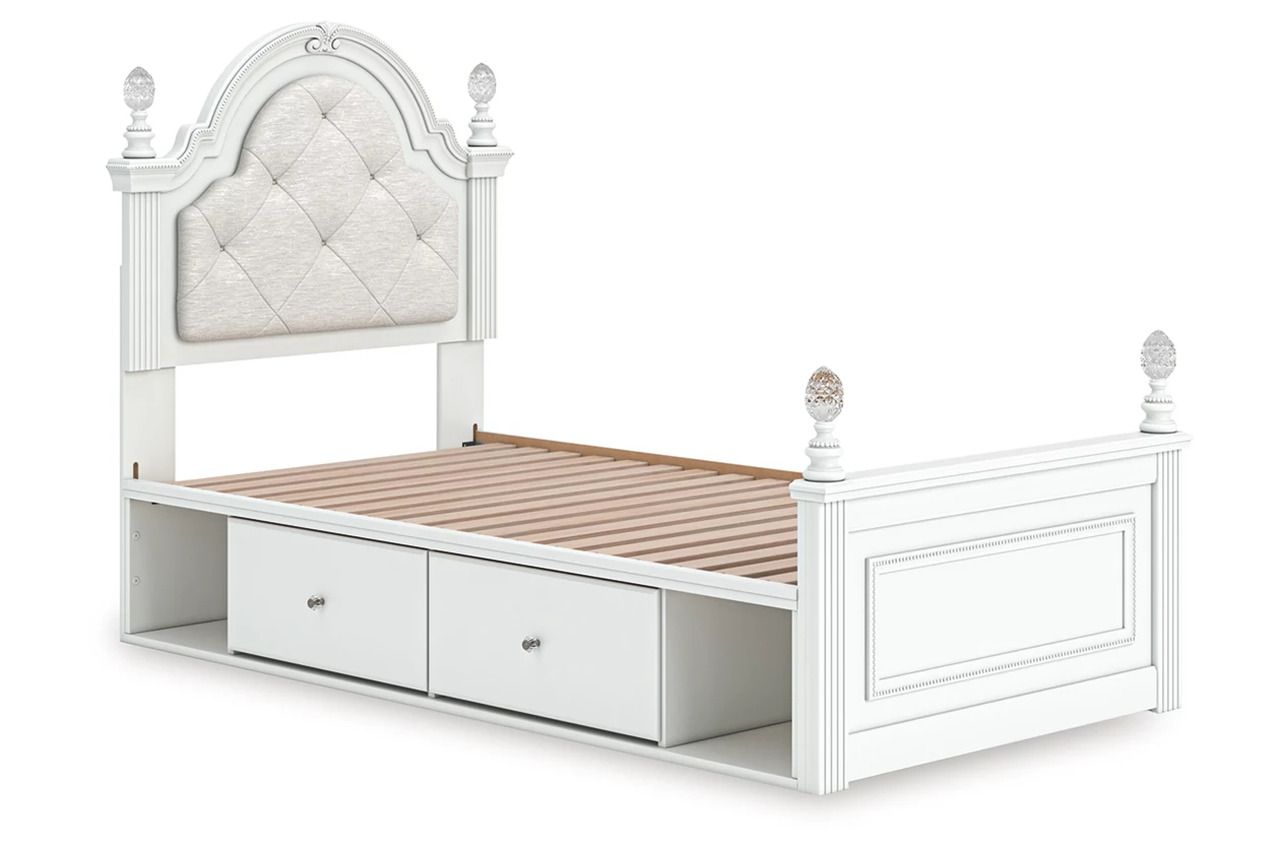 Trindura Twin Upholstered Panel Storage Bed In White NCB1819B9