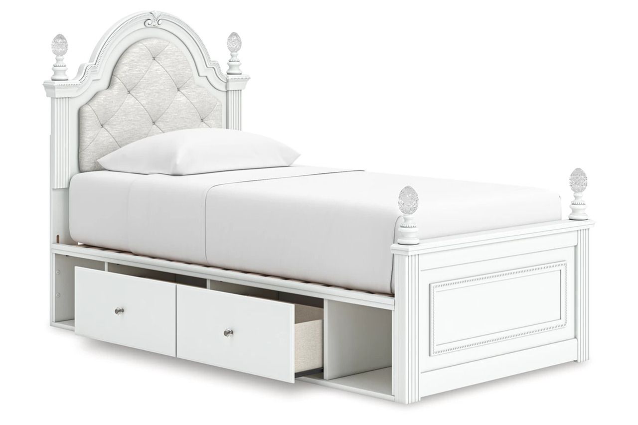 Trindura Twin Upholstered Panel Storage Bed In White NCB1819B9