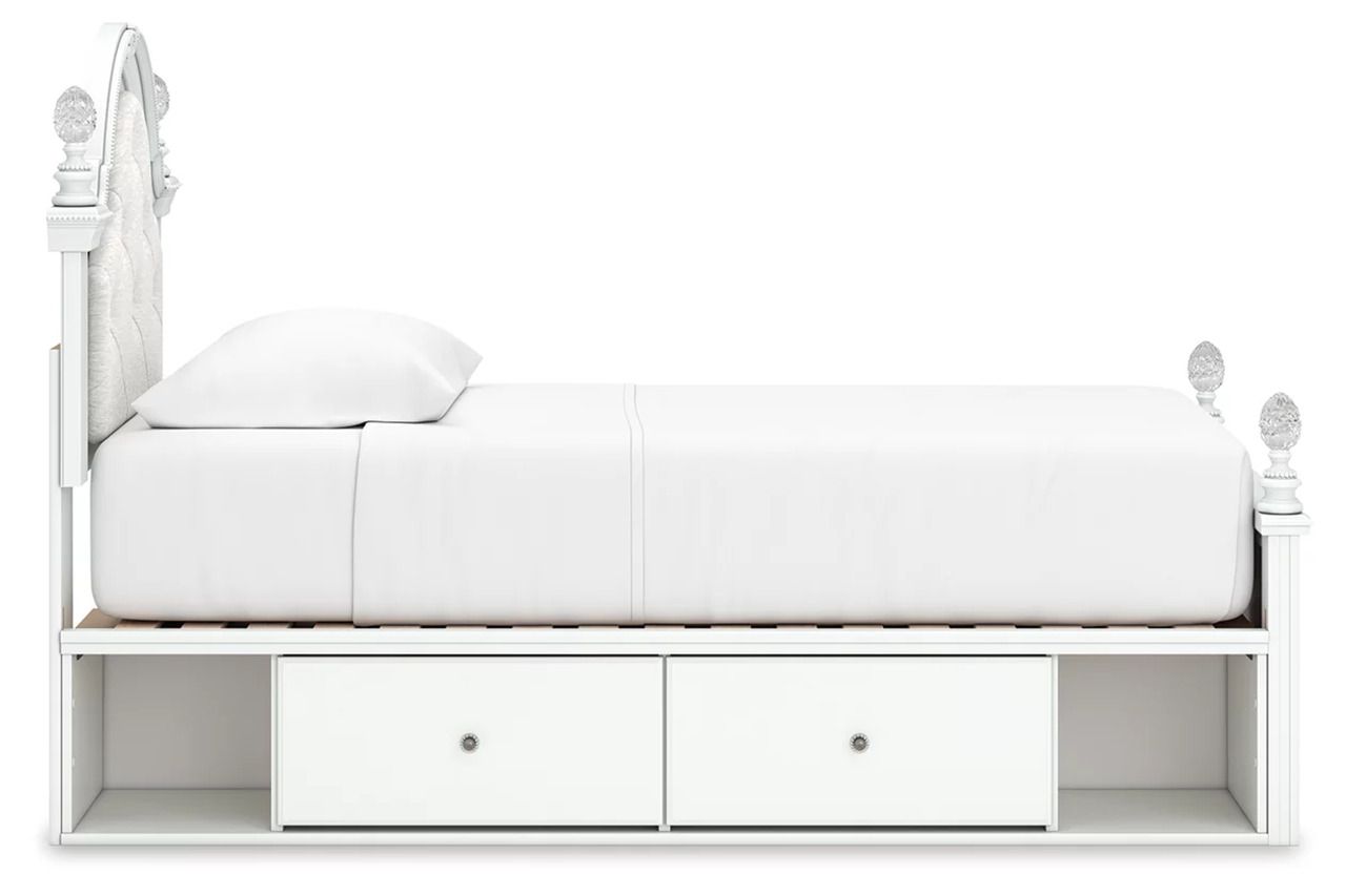 Trindura Twin Upholstered Panel Storage Bed In White NCB1819B9