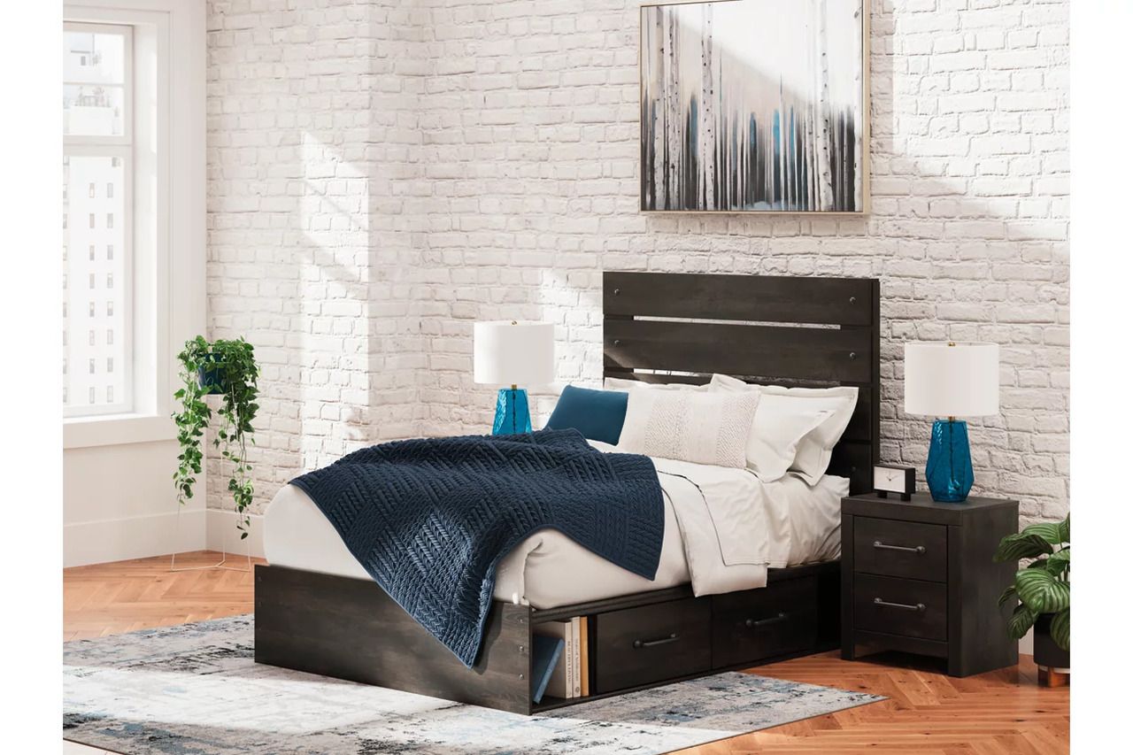 Granaport Full Panel Bed with Storage In Dark Gray NCB2108B16