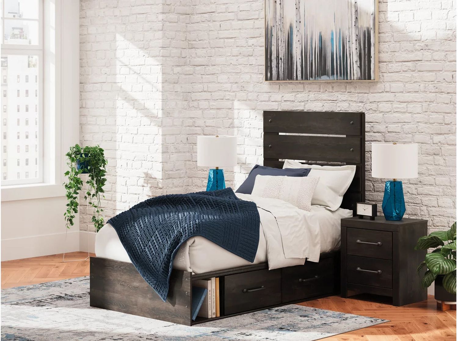 Granaport Twin Panel Storage Bed In Dark Gray NCB2108B17