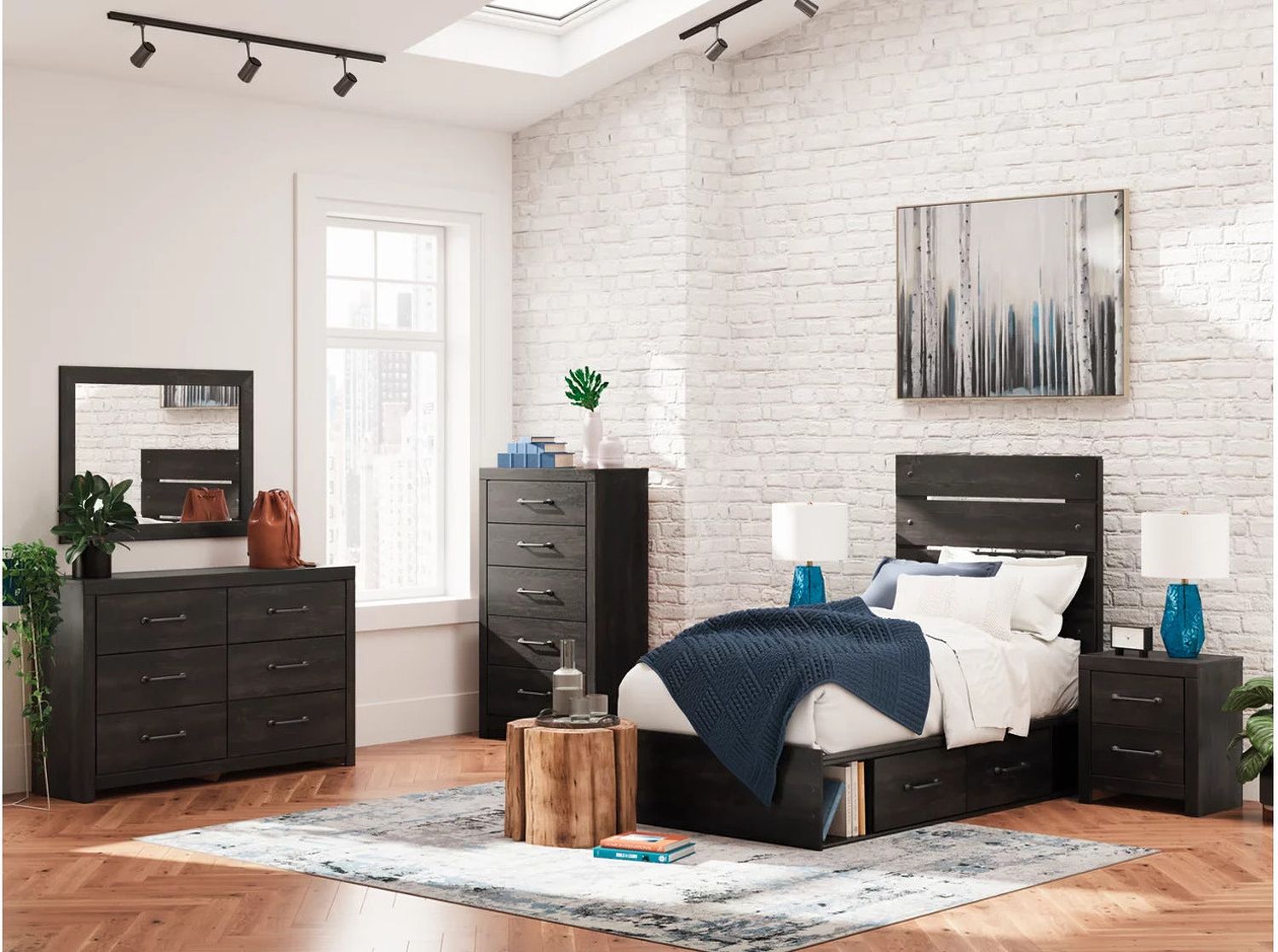 Granaport Twin Panel Storage Bed In Dark Gray NCB2108B17