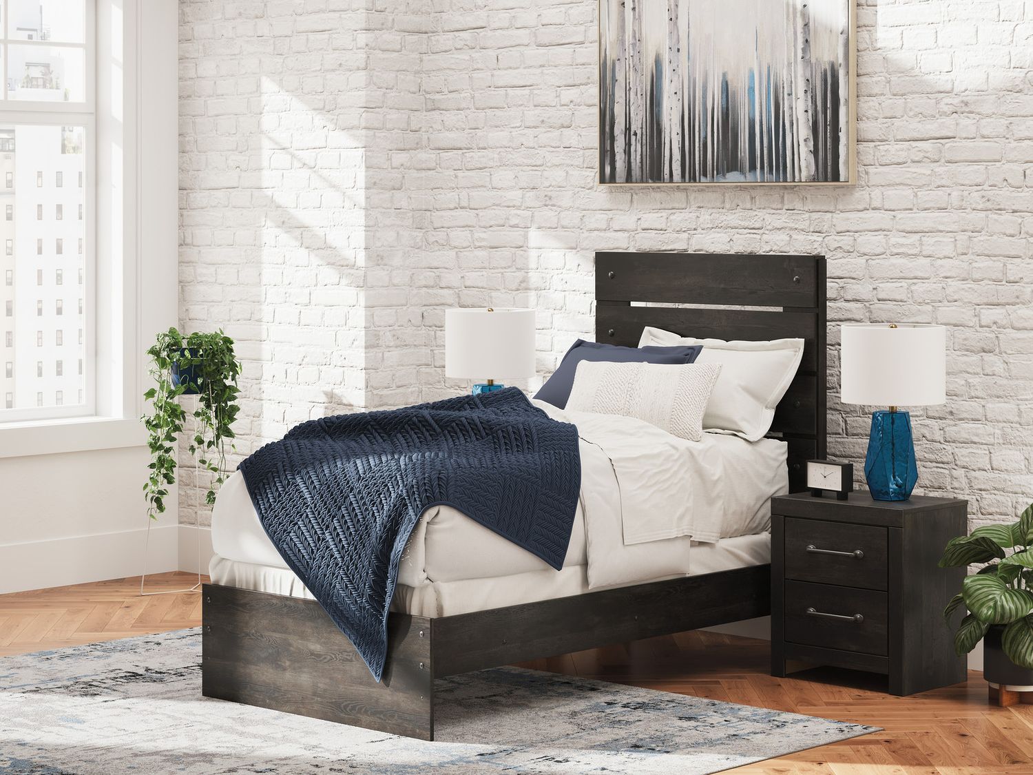 Granaport Twin Panel Storage Bed In Dark Gray NCB2108B17