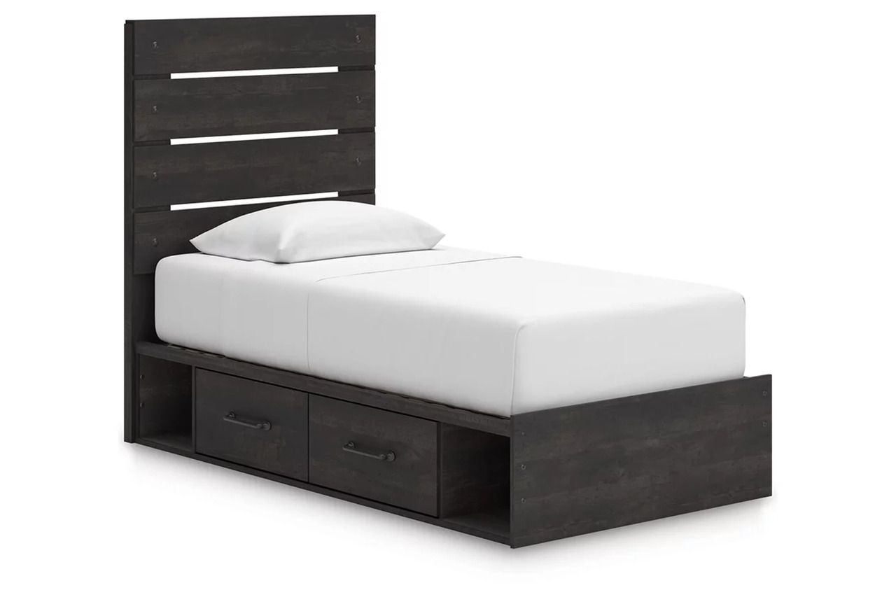 Granaport Twin Panel Bed with Storage In Dark Gray NCB2108B18