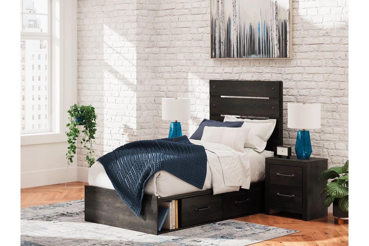 Granaport Twin Panel Bed with Storage In Dark Gray NCB2108B18