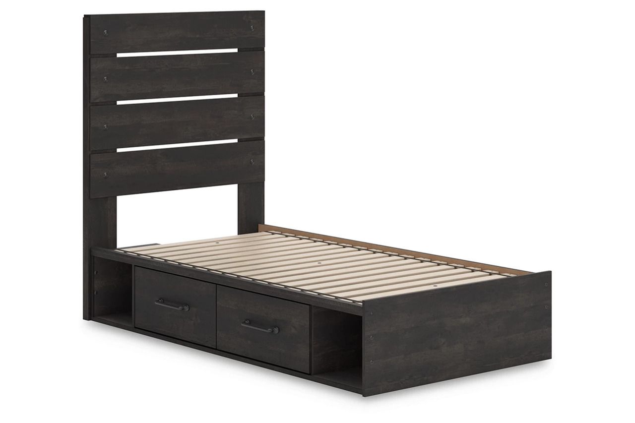 Granaport Twin Panel Bed with Storage In Dark Gray NCB2108B18