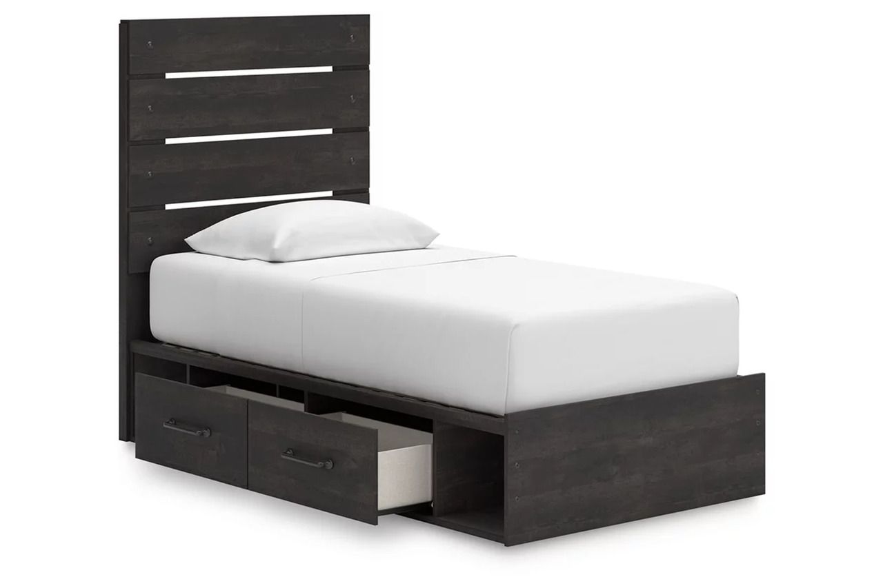 Granaport Twin Panel Bed with Storage In Dark Gray NCB2108B18