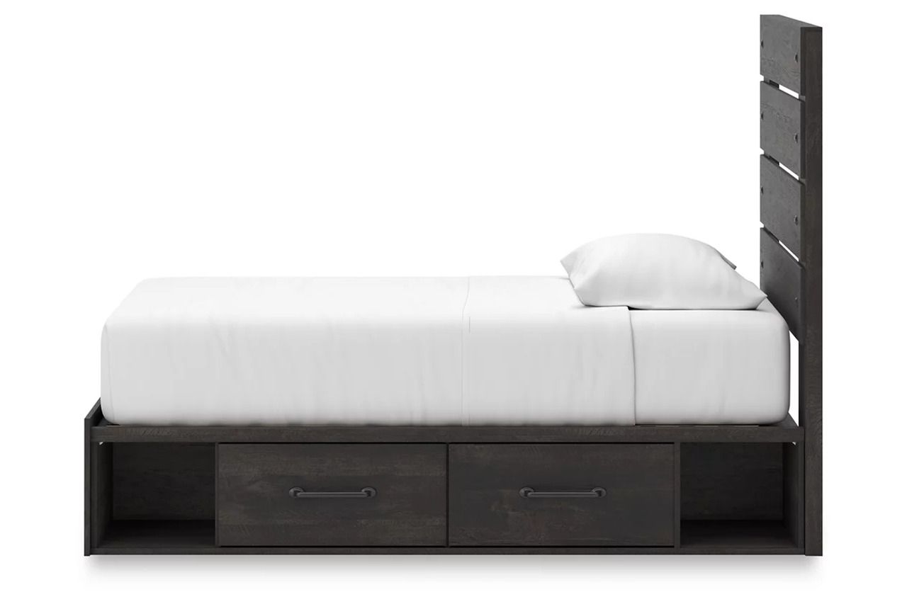 Granaport Twin Panel Bed with Storage In Dark Gray NCB2108B18