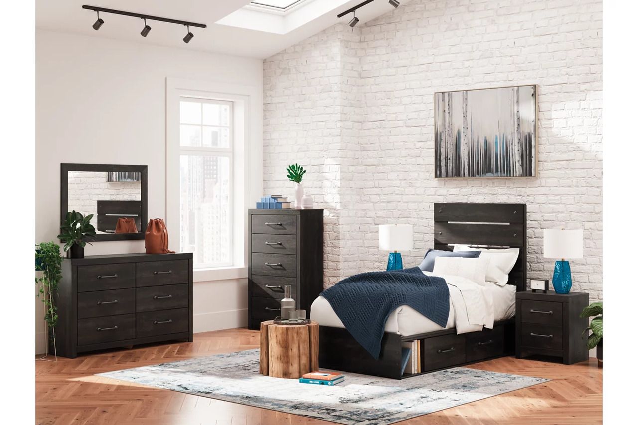 Granaport Twin Panel Bed with Storage In Dark Gray NCB2108B18