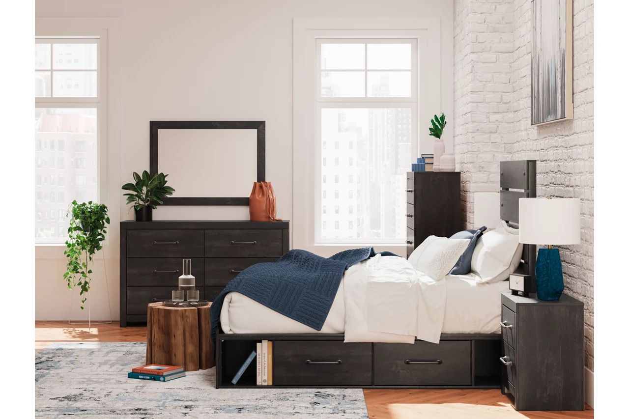 Granaport Twin Panel Bed with Storage In Dark Gray NCB2108B18