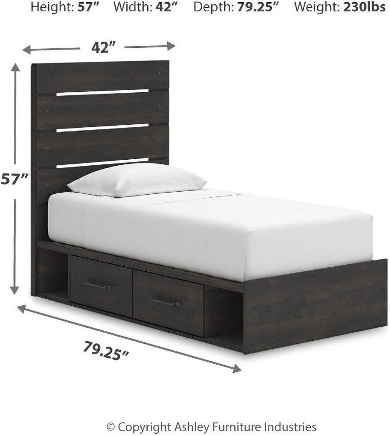 Granaport Twin Panel Bed with Storage In Dark Gray NCB2108B18