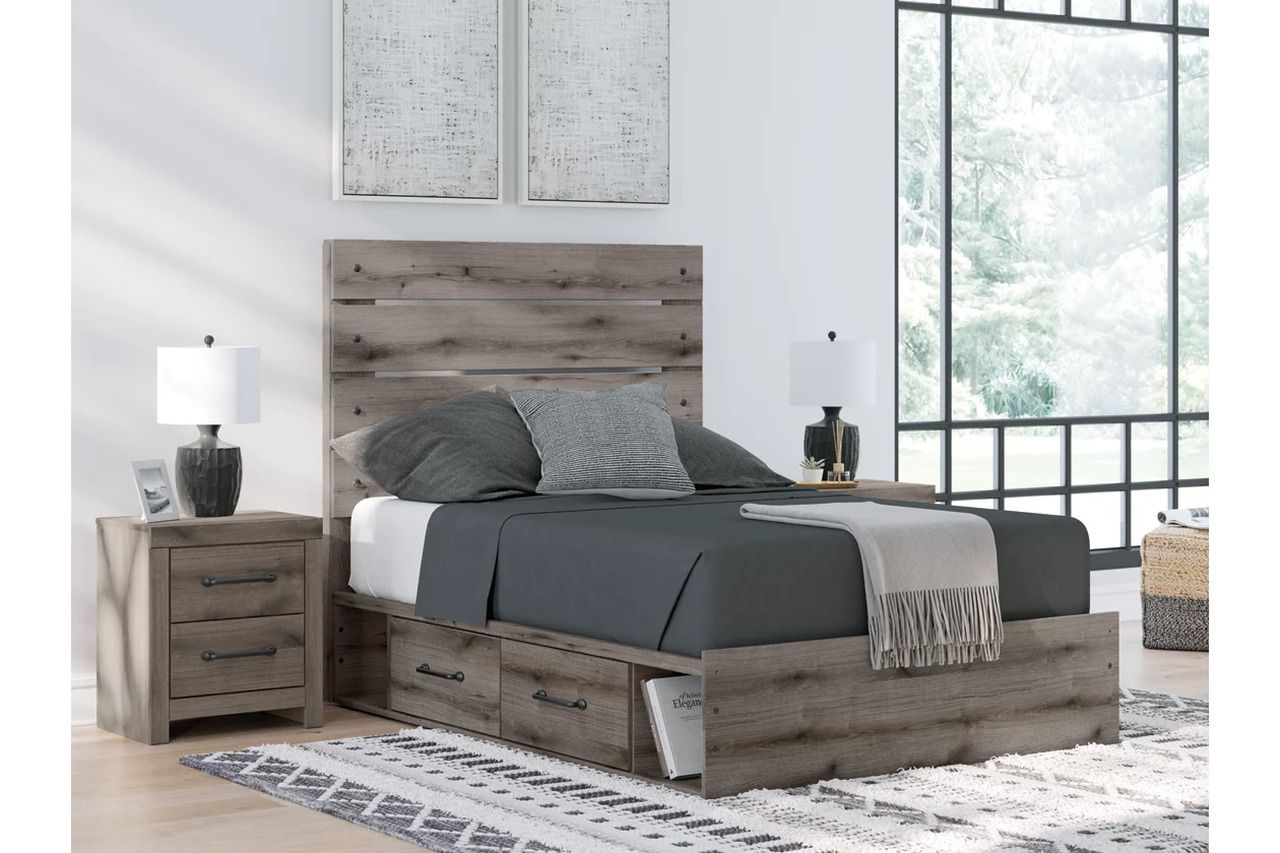 Fondenlane Full Panel Bed with Storage In Brown Gray NCB2405B17