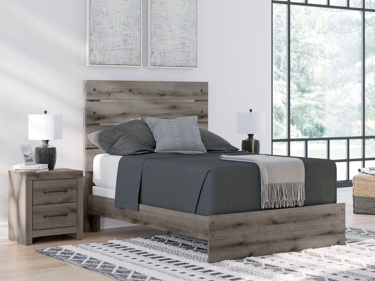 Fondenlane Full Panel Bed with Storage In Brown Gray NCB2405B17