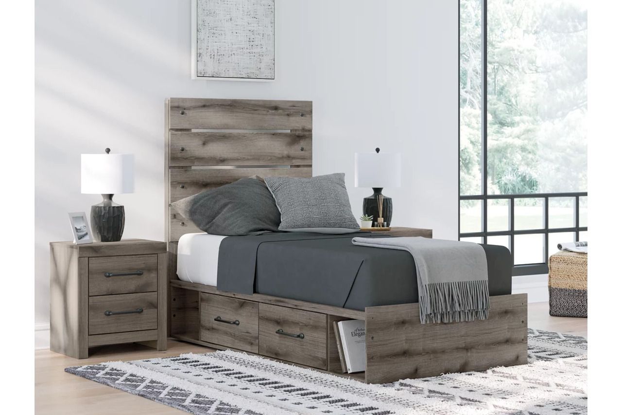 Fondenlane Twin Panel Storage Bed In Brown Gray NCB2405B18