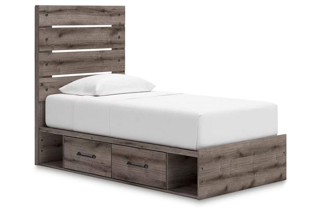 Fondenlane Twin Panel Bed with Storage In Brown Gray NCB2405B19