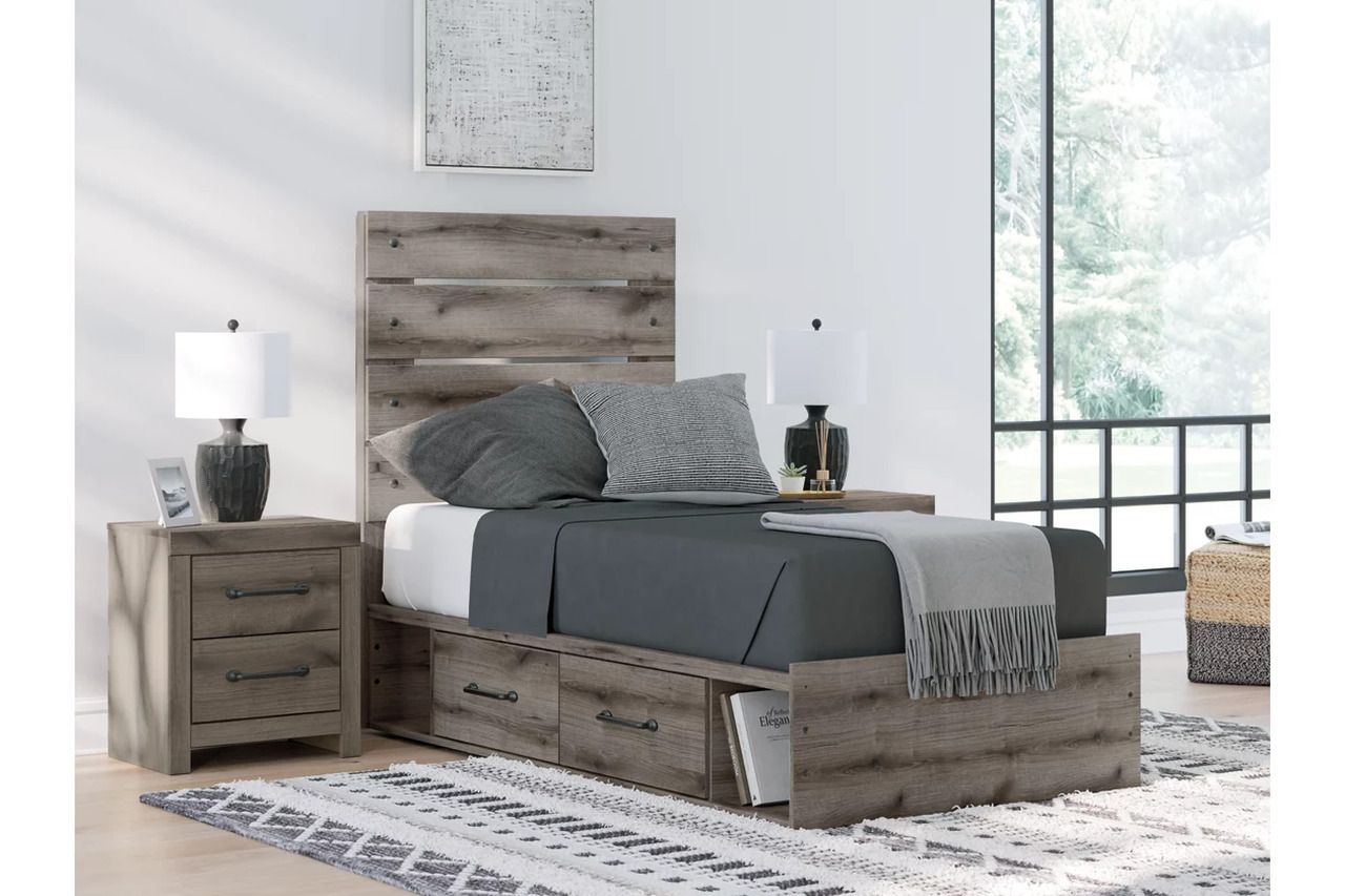 Fondenlane Twin Panel Bed with Storage In Brown Gray NCB2405B19