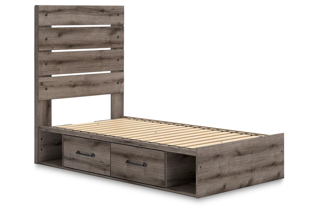 Fondenlane Twin Panel Bed with Storage In Brown Gray NCB2405B19