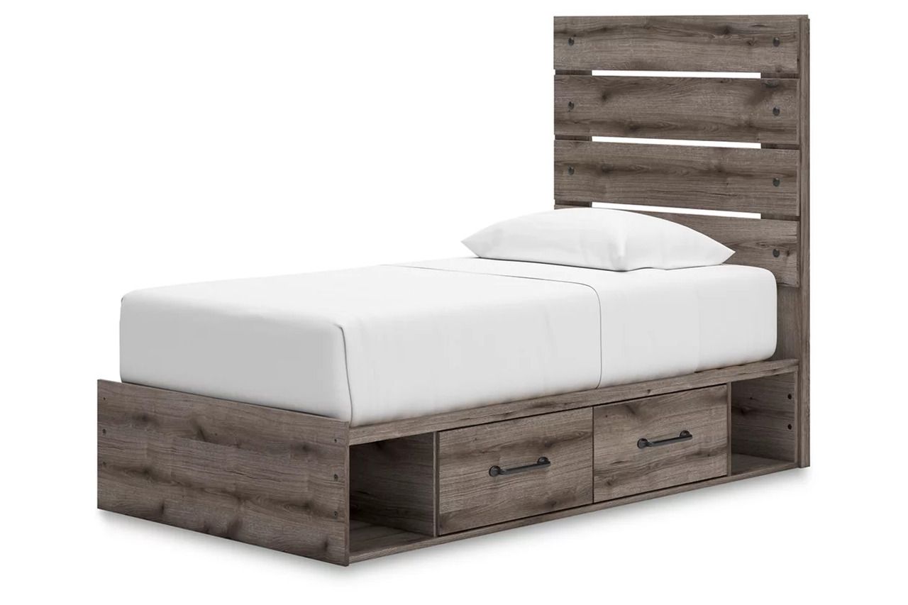 Fondenlane Twin Panel Bed with Storage In Brown Gray NCB2405B19