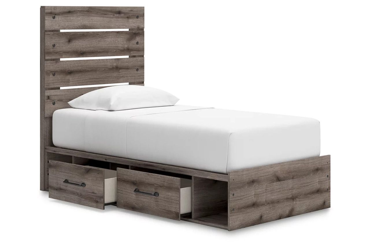 Fondenlane Twin Panel Bed with Storage In Brown Gray NCB2405B19