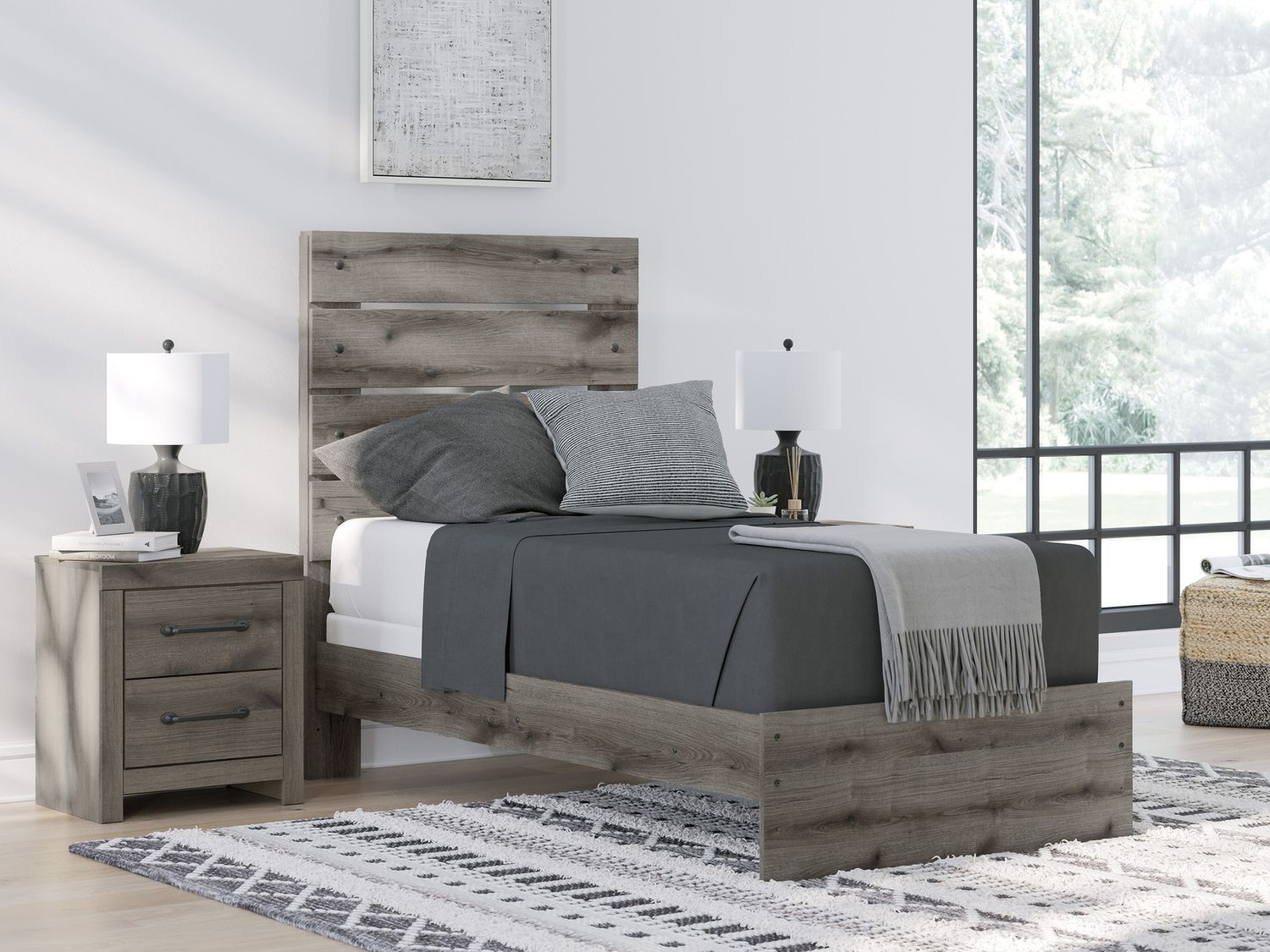 Fondenlane Twin Panel Bed with Storage In Brown Gray NCB2405B19