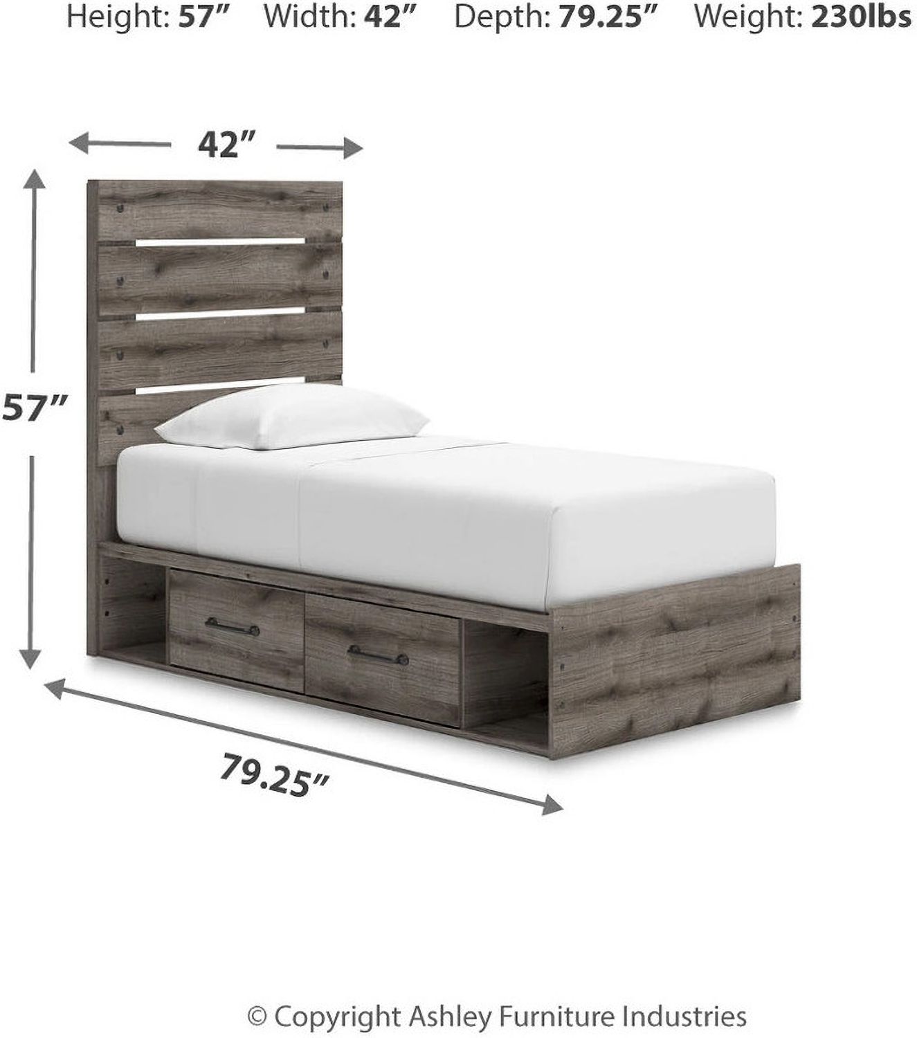 Fondenlane Twin Panel Bed with Storage In Brown Gray NCB2405B19