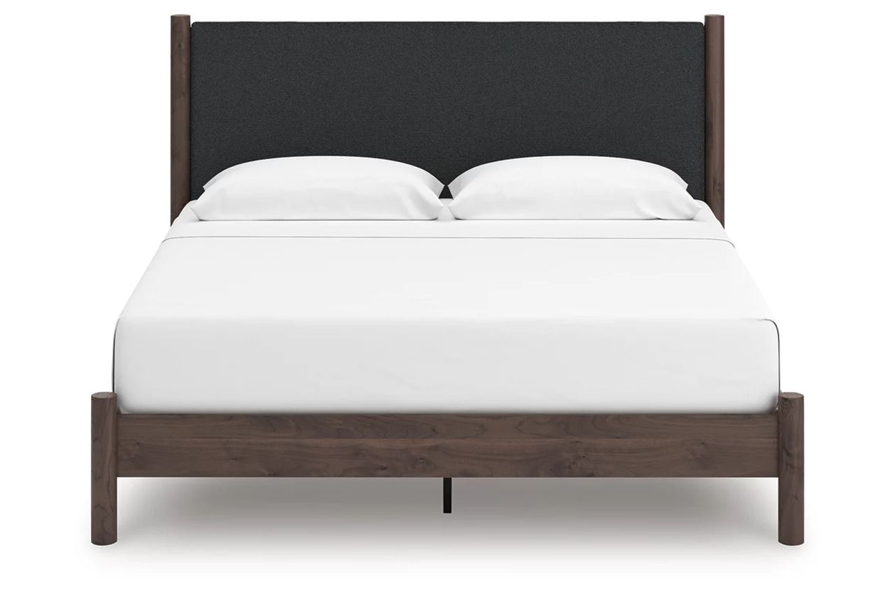 Symarro King Upholstered Panel Platform Bed In Brown NCB2614B28