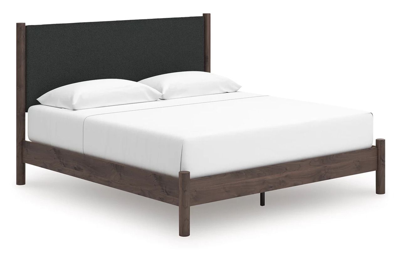 Symarro King Upholstered Panel Platform Bed In Brown NCB2614B28