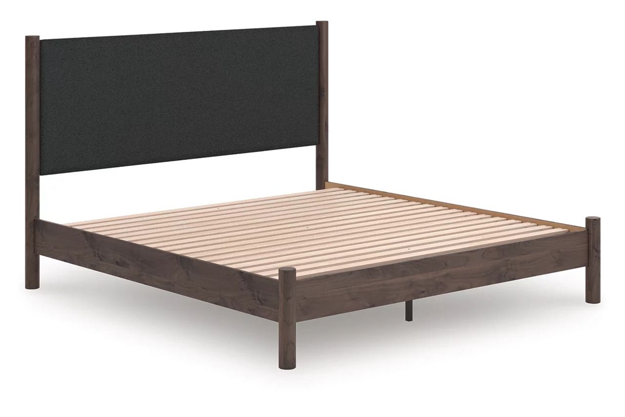 Symarro King Upholstered Panel Platform Bed In Brown NCB2614B28