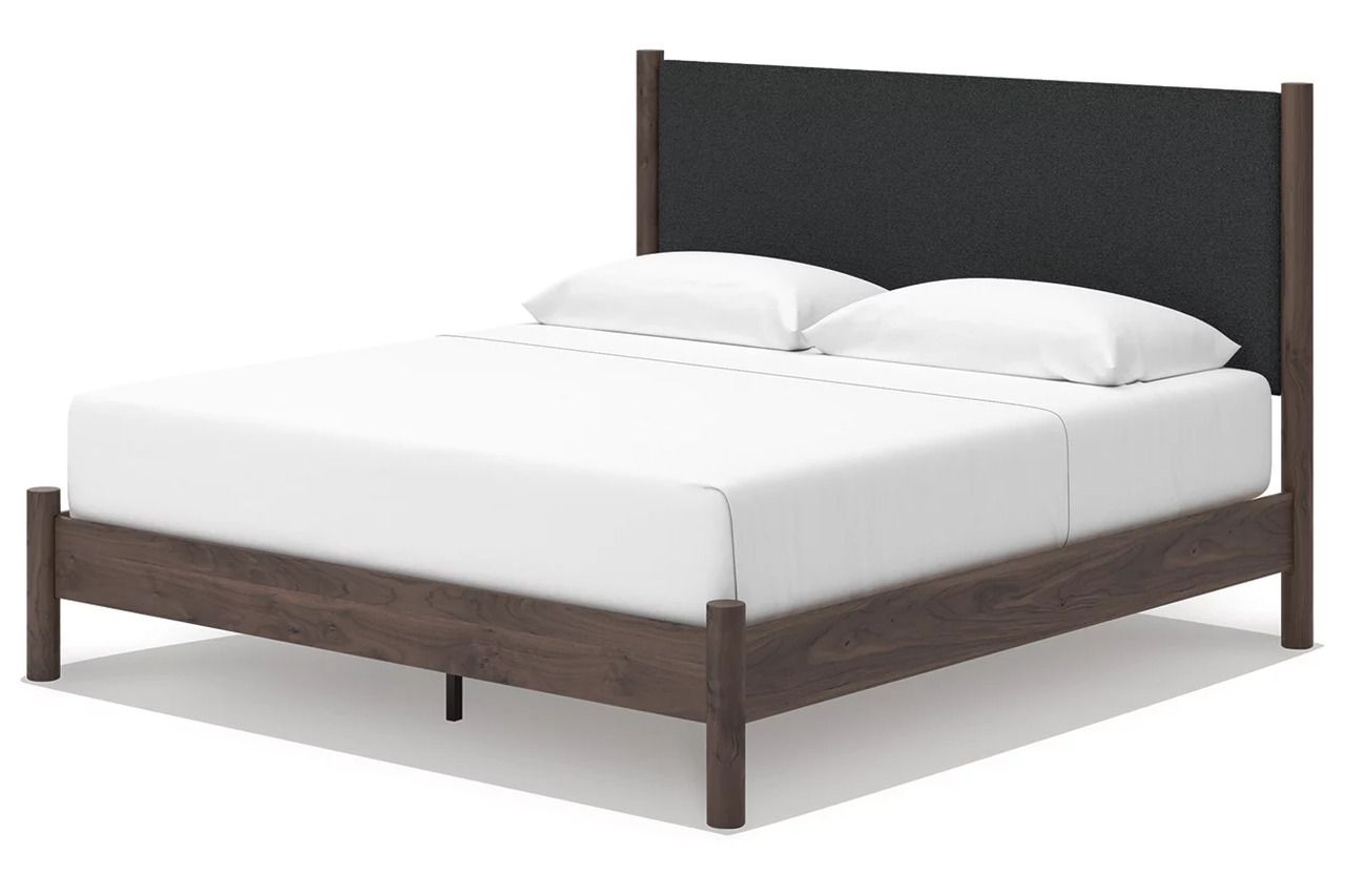 Symarro King Upholstered Panel Platform Bed In Brown NCB2614B28
