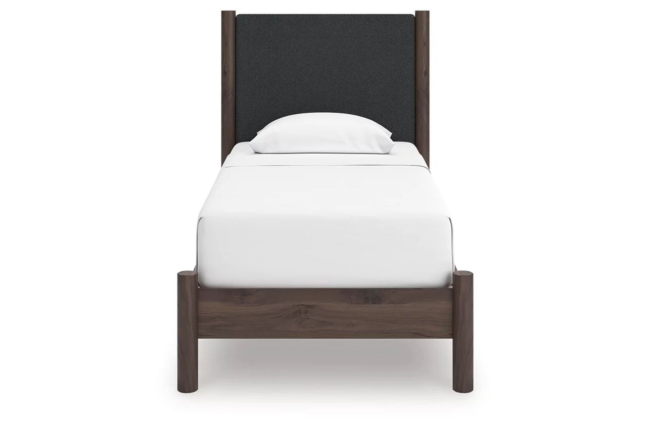 Symarro Twin Upholstered Panel Platform Bed In Brown NCB2614B8