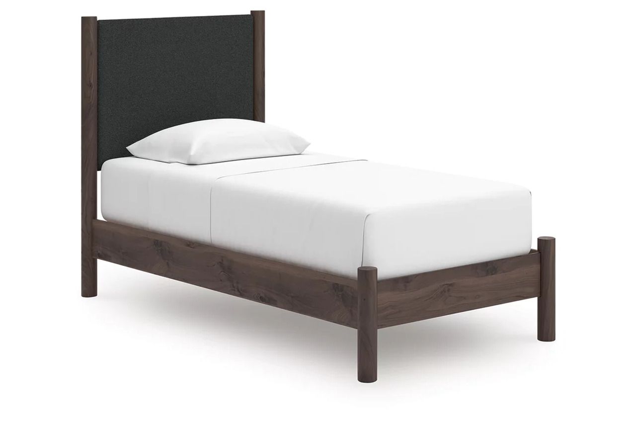 Symarro Twin Upholstered Panel Platform Bed In Brown NCB2614B8