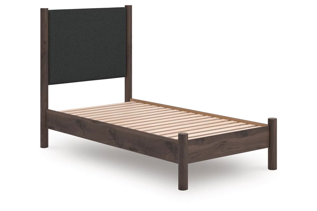 Symarro Twin Upholstered Panel Platform Bed In Brown NCB2614B8