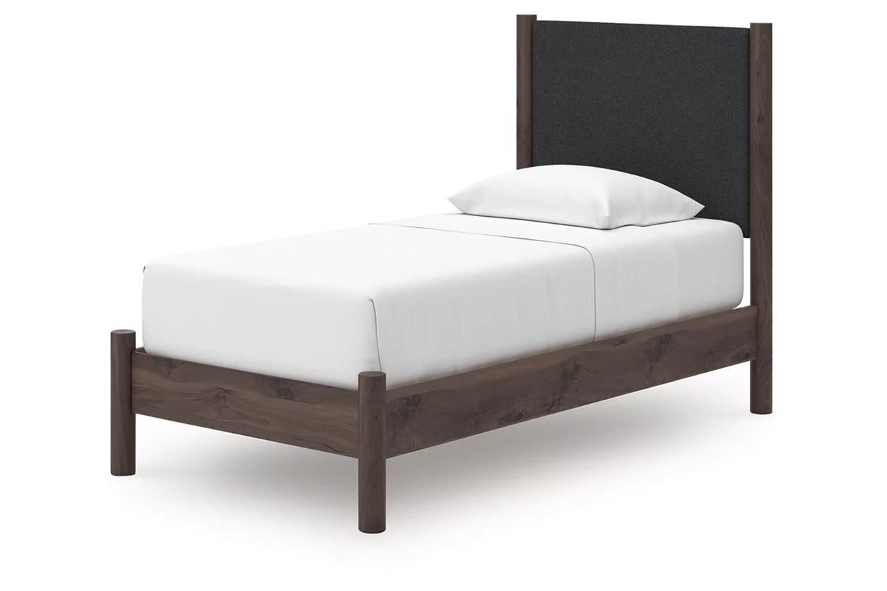 Symarro Twin Upholstered Panel Platform Bed In Brown NCB2614B8