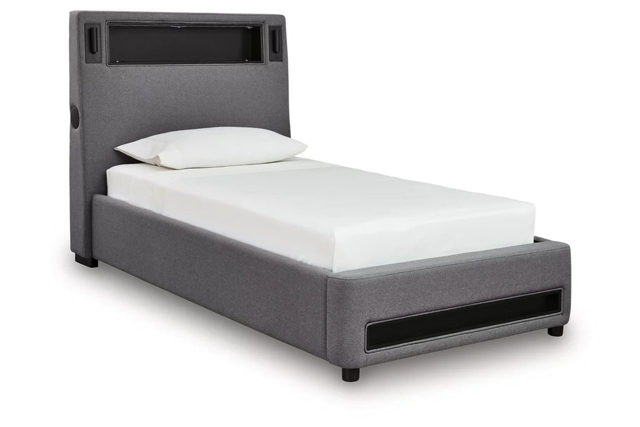 Wronske Twin Upholstered Bed In Gray NCB2721B23