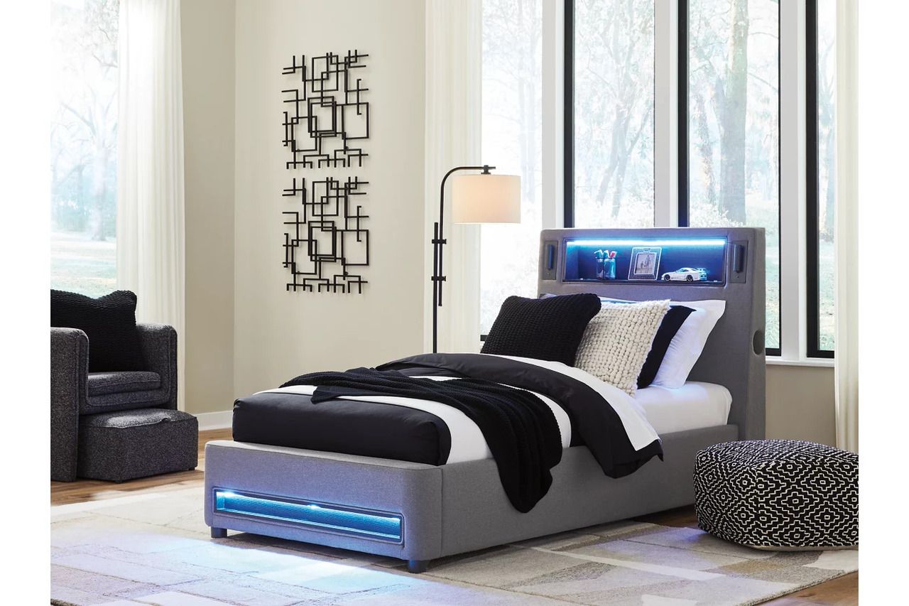 Wronske Twin Upholstered Bed In Gray NCB2721B23