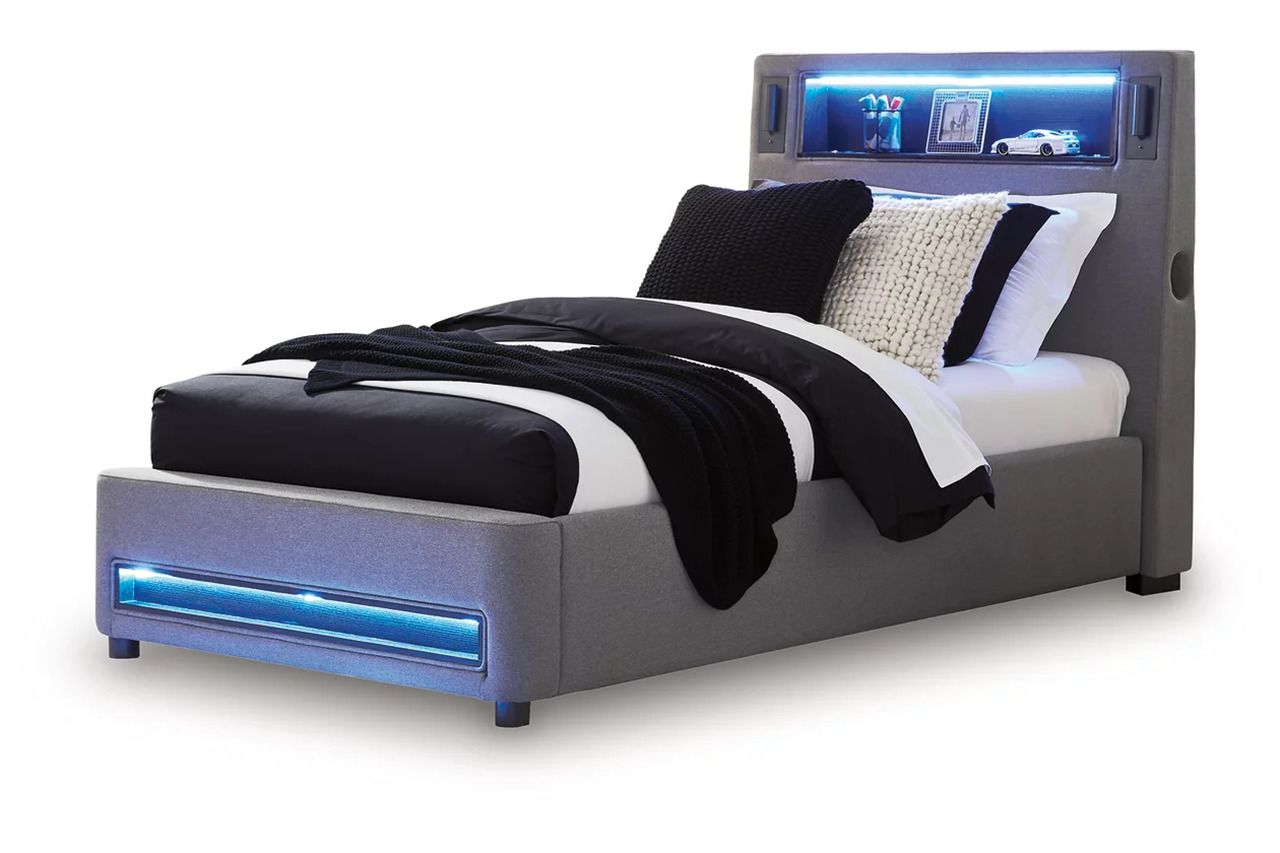 Wronske Twin Upholstered Bed In Gray NCB2721B23