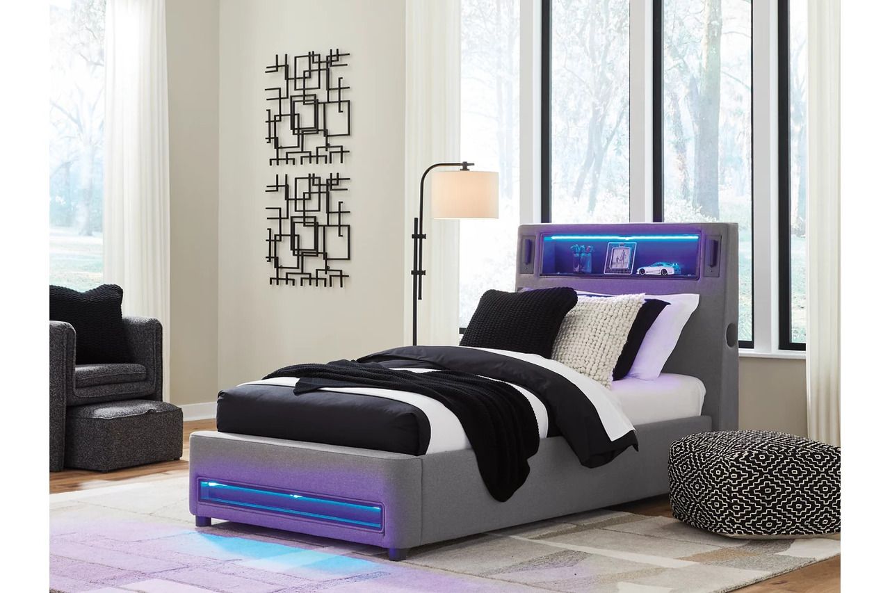 Wronske Twin Upholstered Bed In Gray NCB2721B23