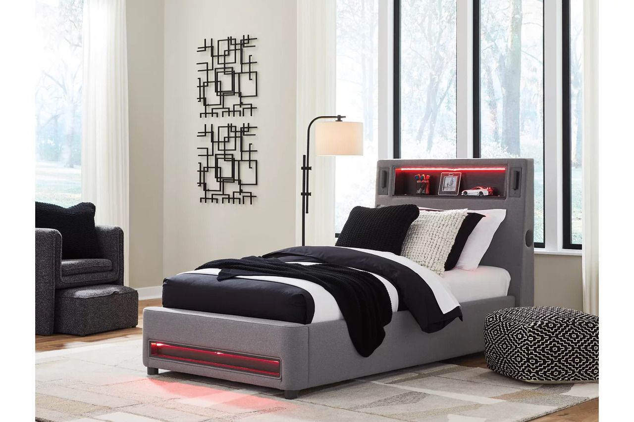 Wronske Twin Upholstered Bed In Gray NCB2721B23
