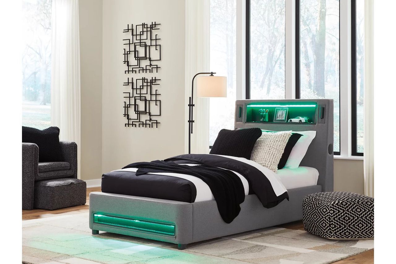 Wronske Twin Upholstered Bed In Gray NCB2721B23