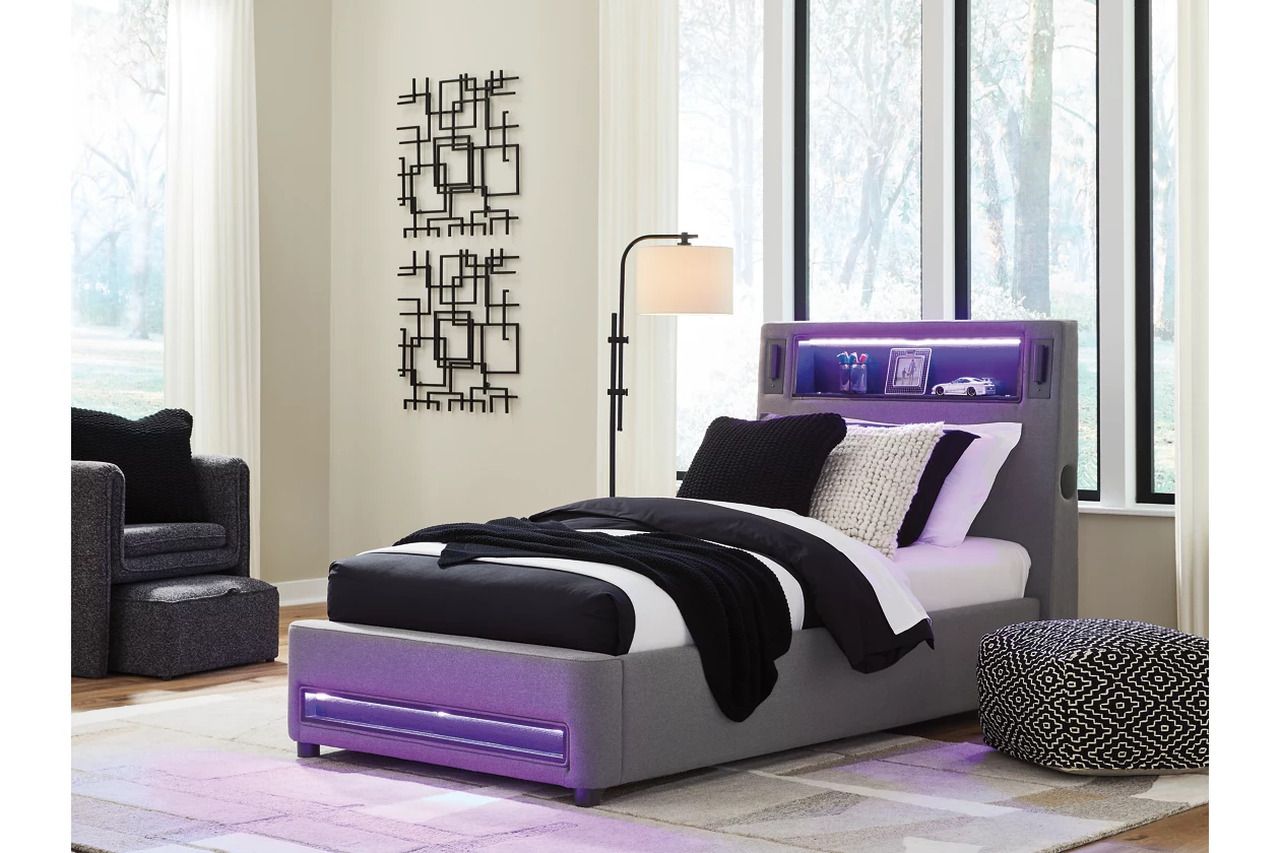 Wronske Twin Upholstered Bed In Gray NCB2721B23