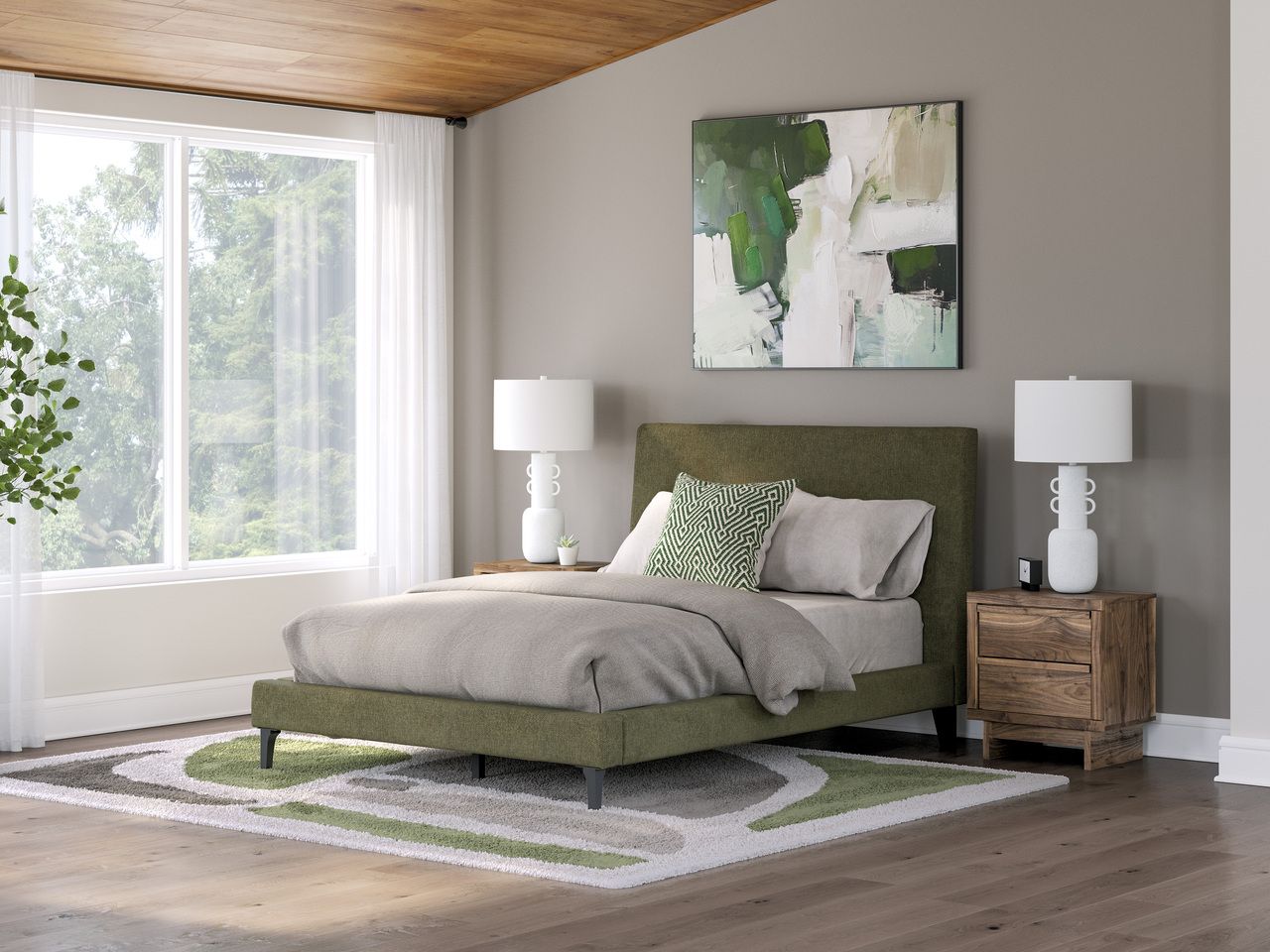 Darcalli Full Upholstered Bed with Roll Slats In Sage Green NCB336772