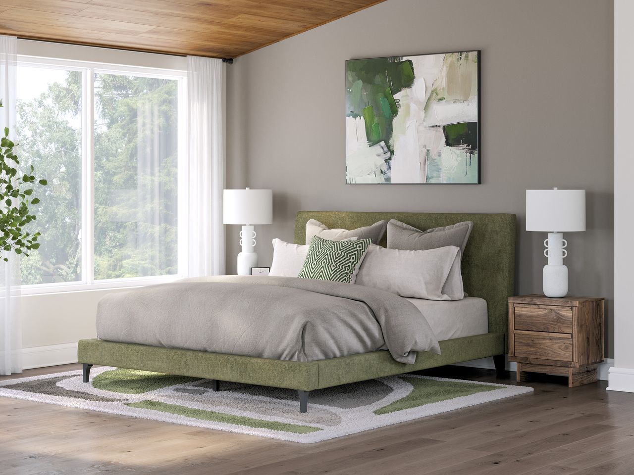 Darcalli California King Upholstered Bed with Roll Slats In Sage Green NCB336794