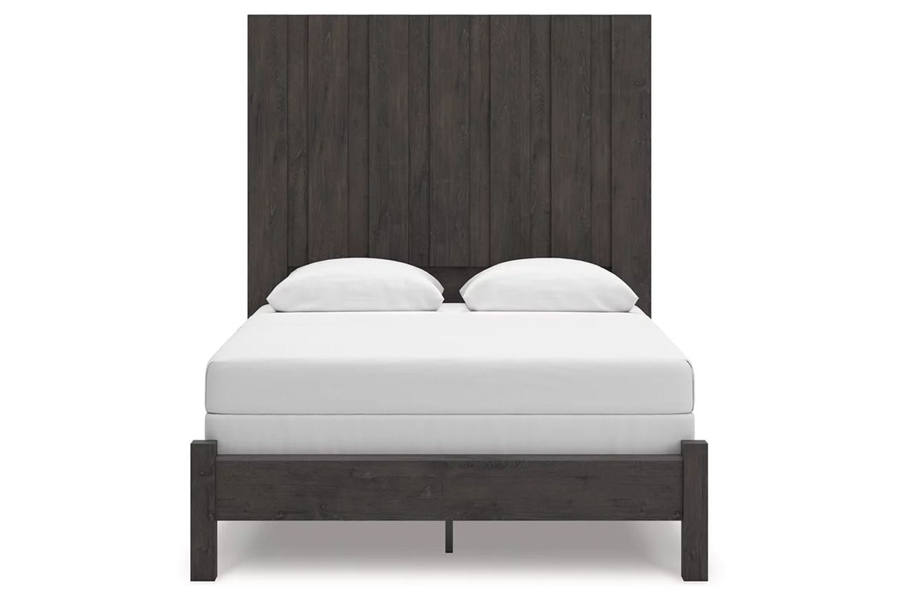 Candanew Queen Panel Bed In Charcoal NCB3370B2