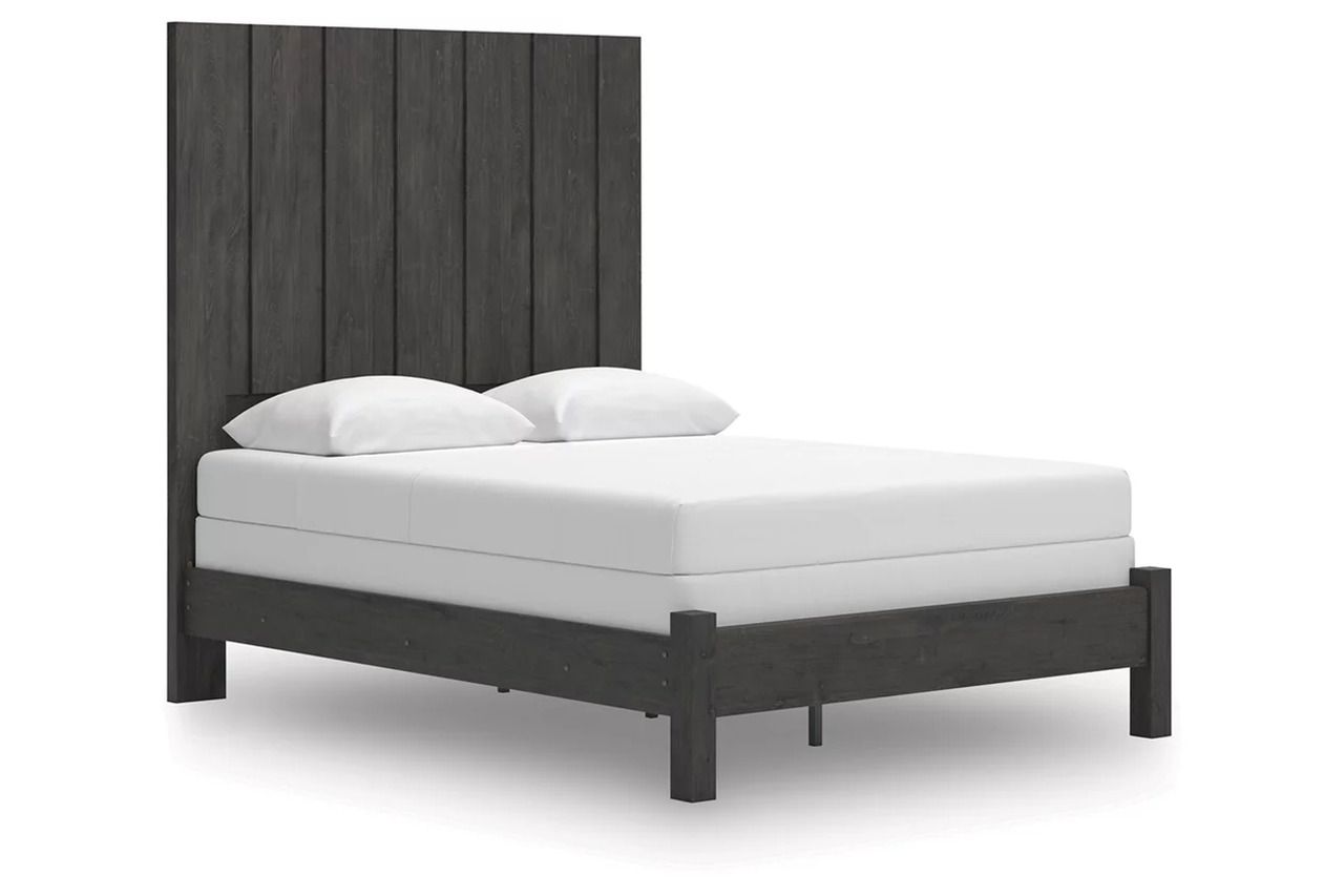 Candanew Queen Panel Bed In Charcoal NCB3370B2