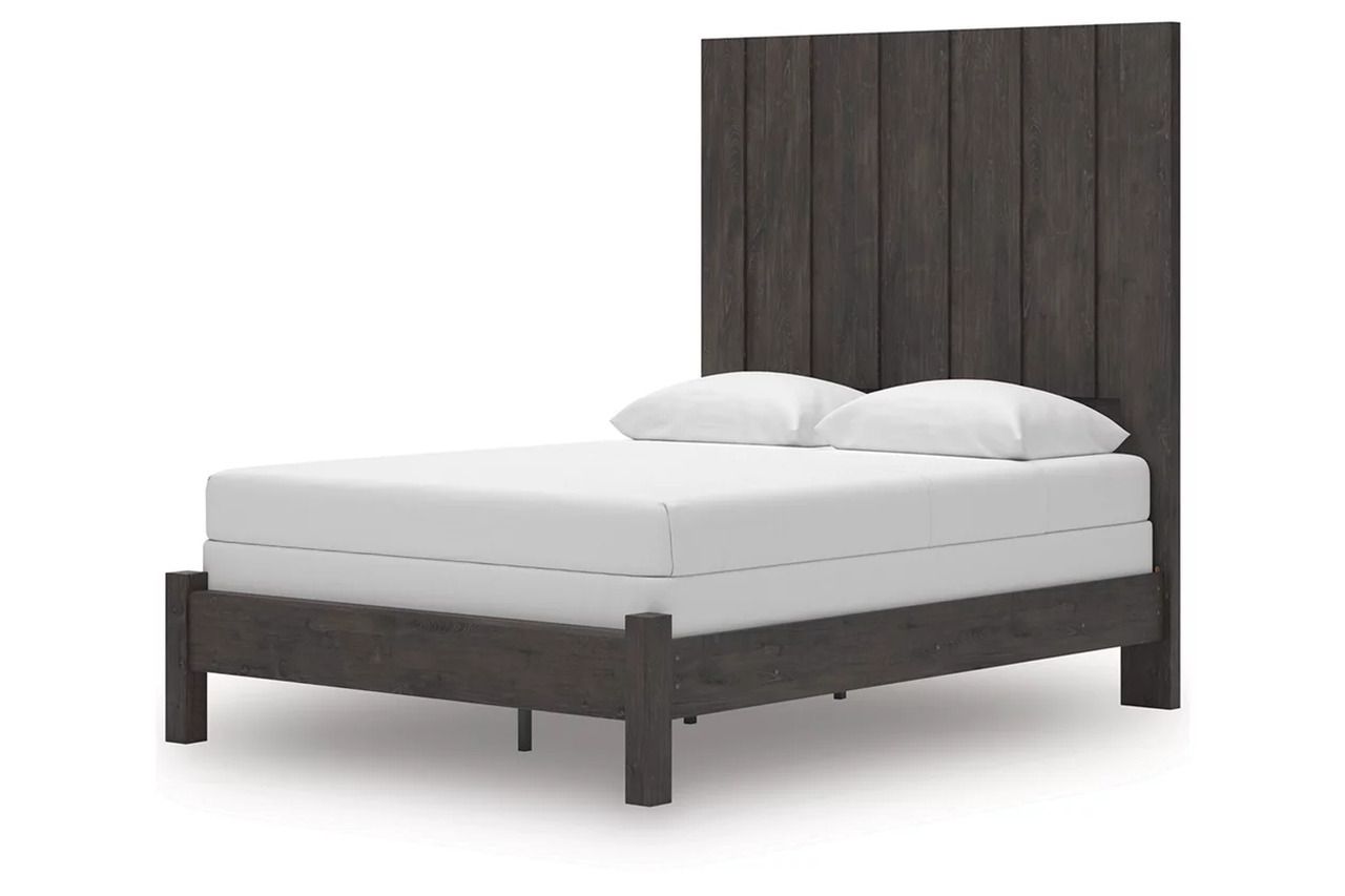 Candanew Queen Panel Bed In Charcoal NCB3370B2