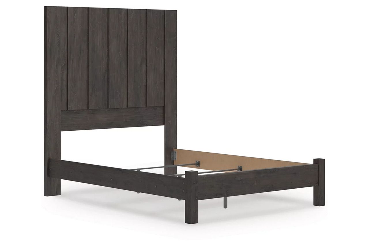 Candanew Queen Panel Bed In Charcoal NCB3370B2