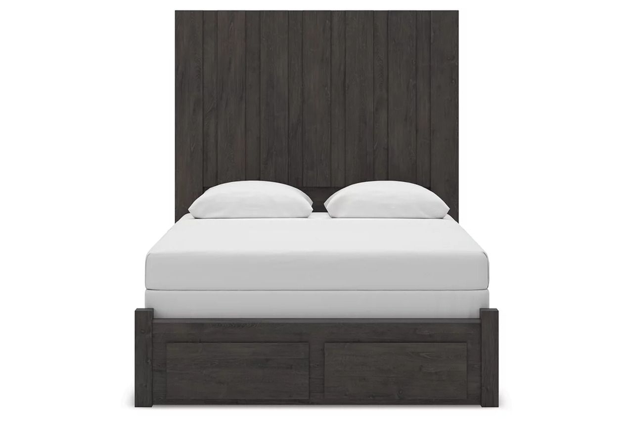 Candanew Queen Panel Storage Bed In Charcoal NCB3370B4