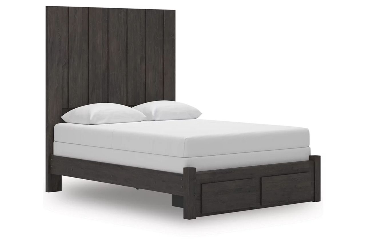 Candanew Queen Panel Storage Bed In Charcoal NCB3370B4