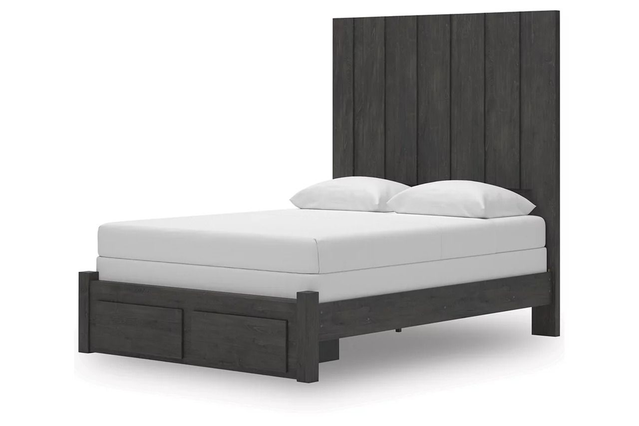 Candanew Queen Panel Storage Bed In Charcoal NCB3370B4